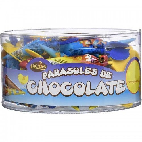 Tambor con 50 deliciosos Parasoles de Chocolate con leche.